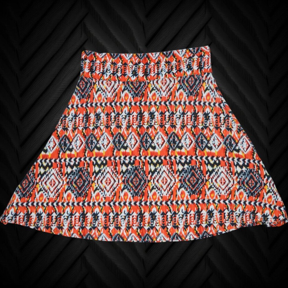 LuLaRoe Azure Circle Skirt Red Orange Tribal Print Size XL